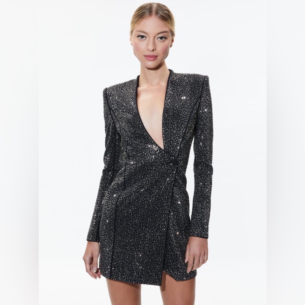 Alice And Olivia New Guenda Crystal Embellished Blazer Dress Size 14